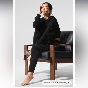 ALO Muse Hoodie and Jogger Pant SET Black Ribbed Size Small